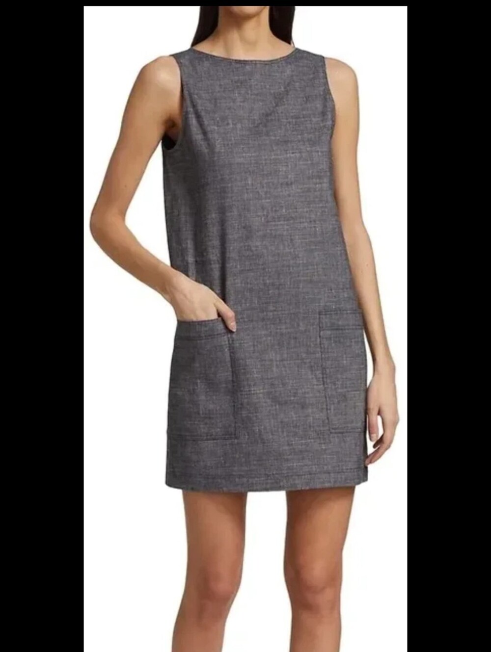 Theory Blue Multi Eco Sharkskin Shift Dress Size 8 Sleeveless Pocket Tunic